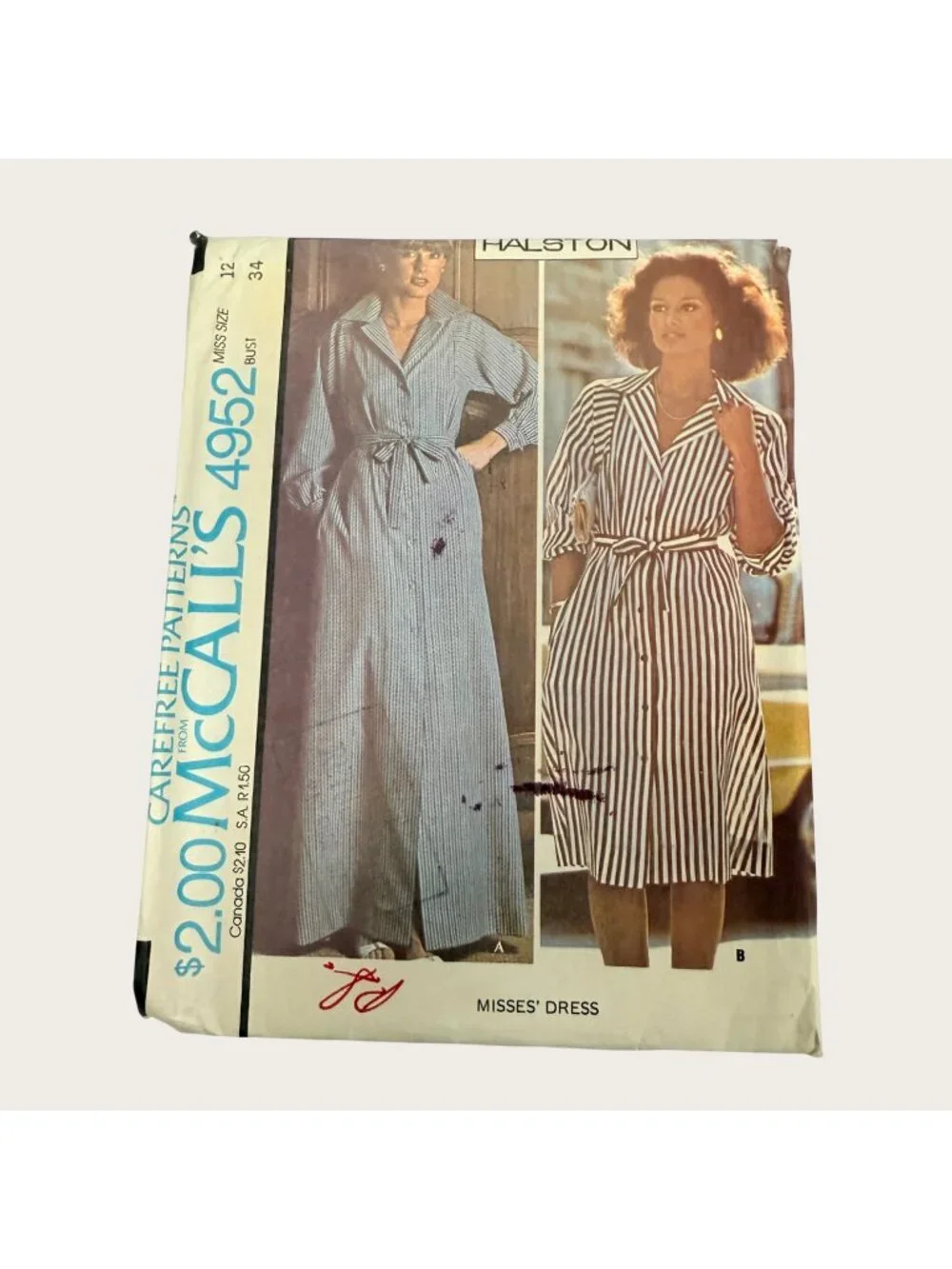 Vintage 1970s McCalls Sewing Pattern 4952 Misses Dress Size 12 Bust 34 Uncut